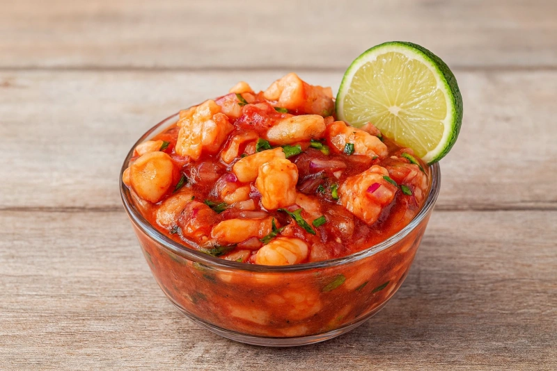 delicioso ceviche colombiano de camarones lleno de frescura y sabor
