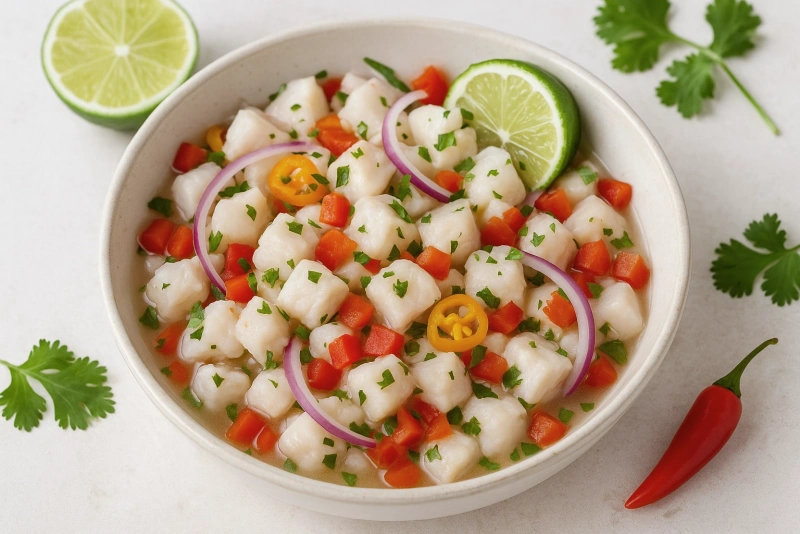 delicioso ceviche venezolano en plato listo para servir