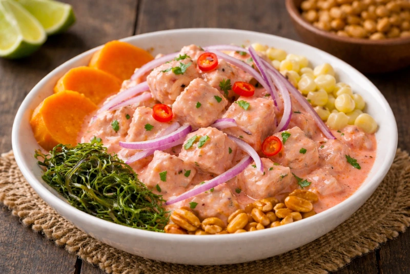 Ceviche en crema de rocoto con frescura y picante perfecto