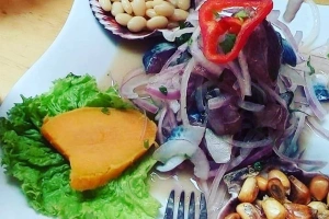ceviche de caballa con camote y sarandaja
